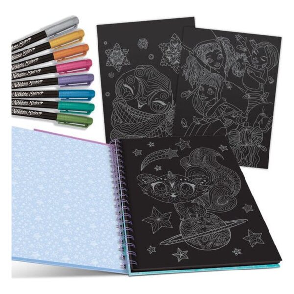 Livre de coloriage à pages noires Isadora - Stylos gel à encre métallisée